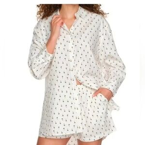 Loft Women's 2-Piece Notch Collar & Short Set Elastic Waist & Pockets Size Large